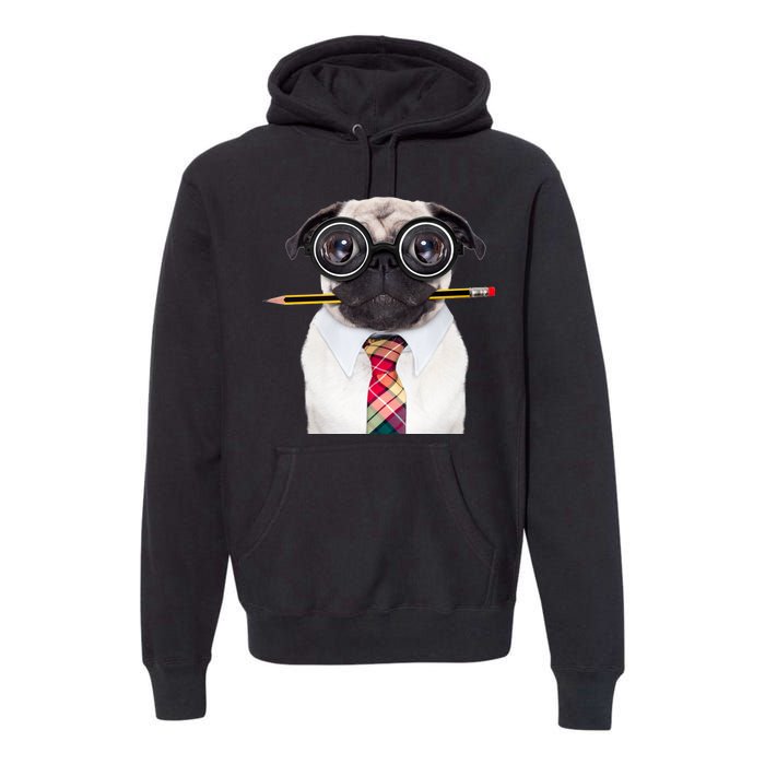 Nerdy Pug Dog With Glasses Premium Hoodie