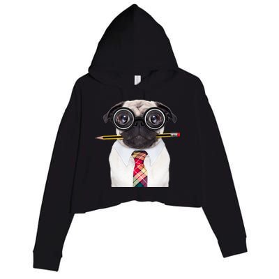 Nerdy Pug Dog With Glasses Crop Fleece Hoodie