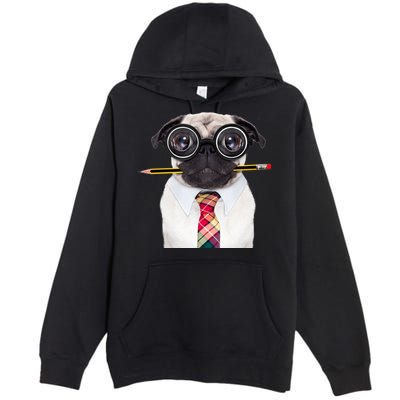 Nerdy Pug Dog With Glasses Premium Pullover Hoodie