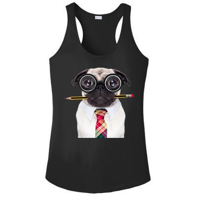 Nerdy Pug Dog With Glasses Ladies PosiCharge Competitor Racerback Tank