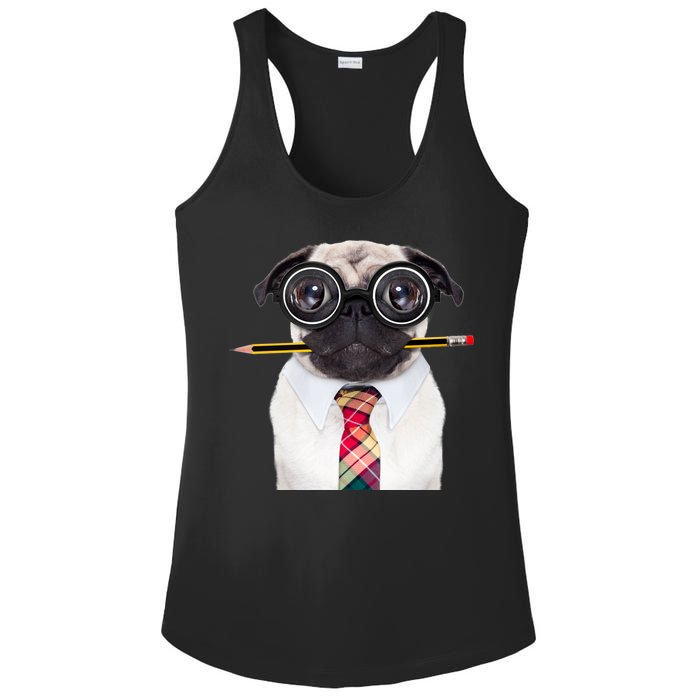 Nerdy Pug Dog With Glasses Ladies PosiCharge Competitor Racerback Tank