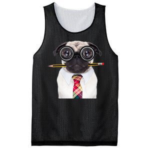 Nerdy Pug Dog With Glasses Mesh Reversible Basketball Jersey Tank