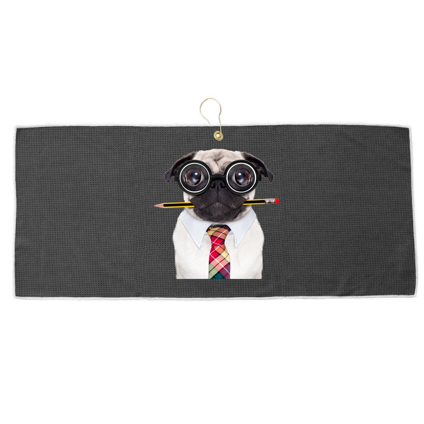 Nerdy Pug Dog With Glasses Large Microfiber Waffle Golf Towel