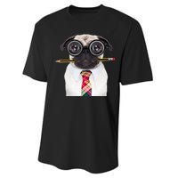 Nerdy Pug Dog With Glasses Performance Sprint T-Shirt