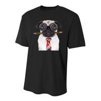 Nerdy Pug Dog With Glasses Youth Performance Sprint T-Shirt