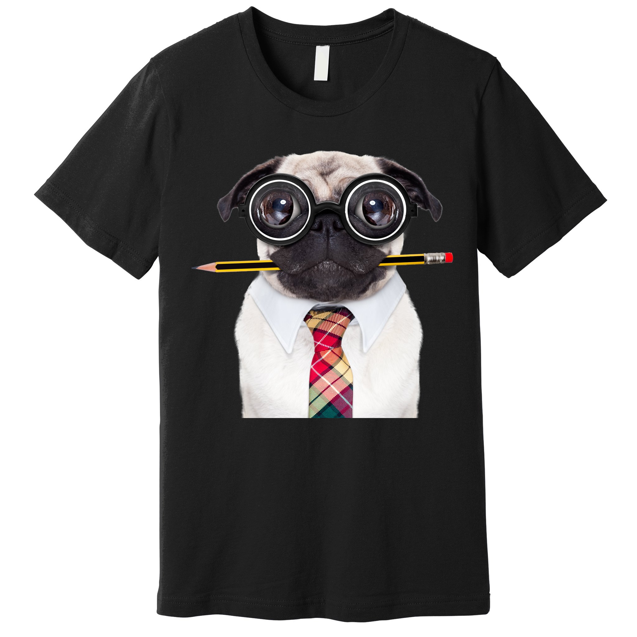 Nerdy Pug Dog With Glasses Premium T-Shirt