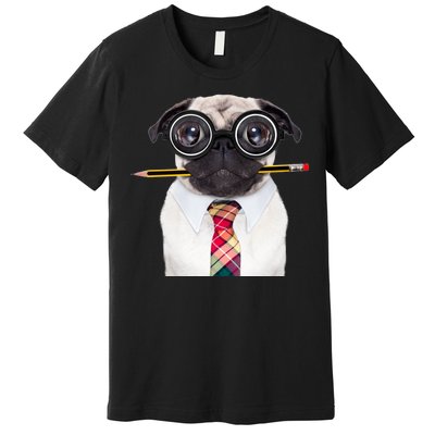 Nerdy Pug Dog With Glasses Premium T-Shirt