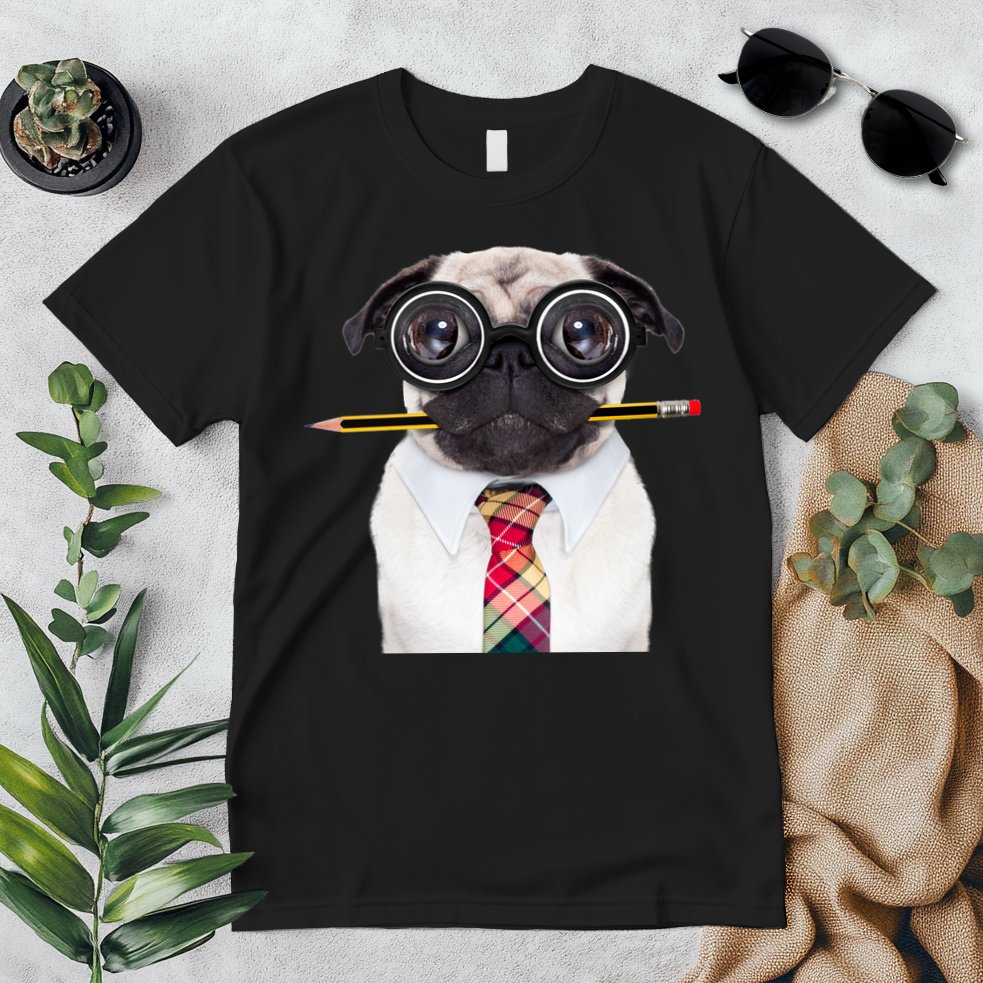 Nerdy Pug Dog With Glasses Premium T-Shirt