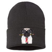 Nerdy Pug Dog With Glasses Sustainable Knit Beanie