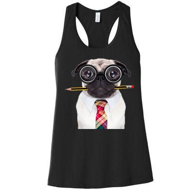 Nerdy Pug Dog With Glasses Women's Racerback Tank