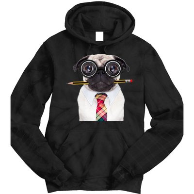 Nerdy Pug Dog With Glasses Tie Dye Hoodie