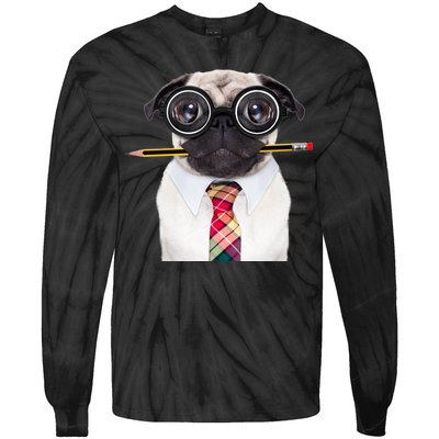 Nerdy Pug Dog With Glasses Tie-Dye Long Sleeve Shirt