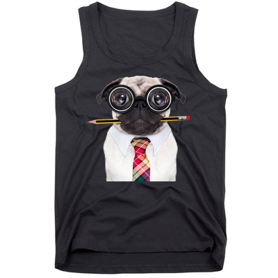 Nerdy Pug Dog With Glasses Tank Top