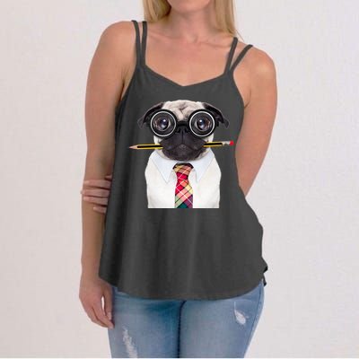 Nerdy Pug Dog With Glasses Women's Strappy Tank
