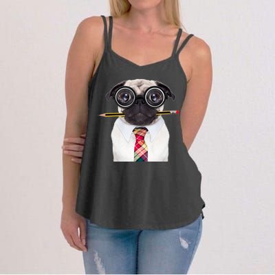 Nerdy Pug Dog With Glasses Women's Strappy Tank