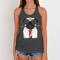 Nerdy Pug Dog With Glasses Women's Knotted Racerback Tank