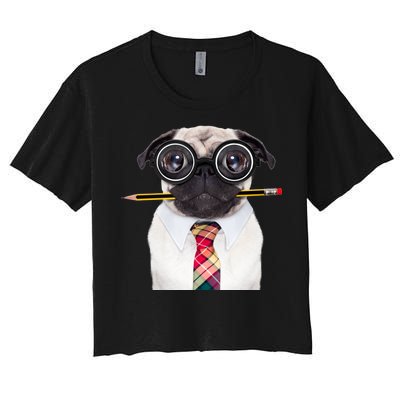 Nerdy Pug Dog With Glasses Women's Crop Top Tee