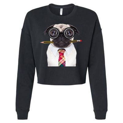 Nerdy Pug Dog With Glasses Cropped Pullover Crew