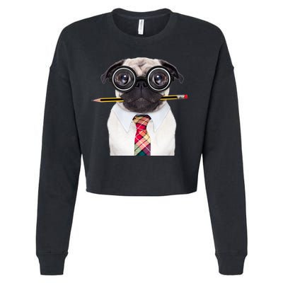 Nerdy Pug Dog With Glasses Cropped Pullover Crew