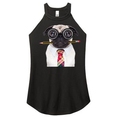 Nerdy Pug Dog With Glasses Women's Perfect Tri Rocker Tank