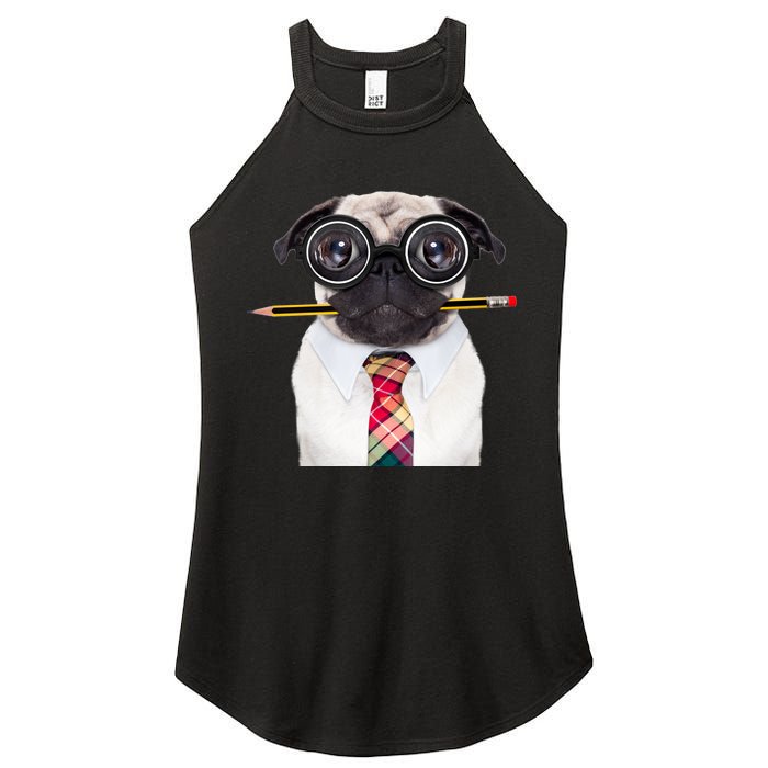 Nerdy Pug Dog With Glasses Women's Perfect Tri Rocker Tank