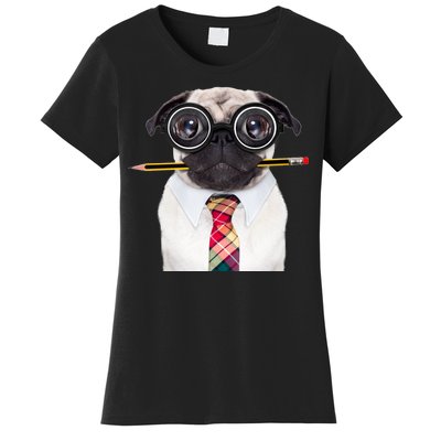 Nerdy Pug Dog With Glasses Women's T-Shirt