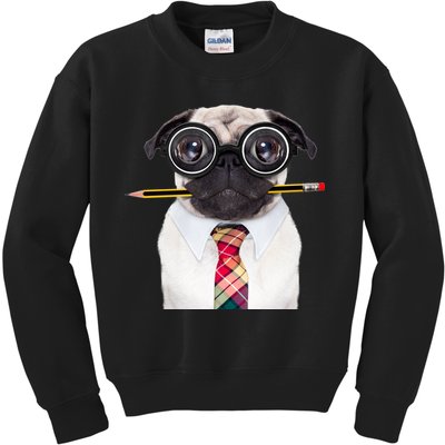 Nerdy Pug Dog With Glasses Kids Sweatshirt