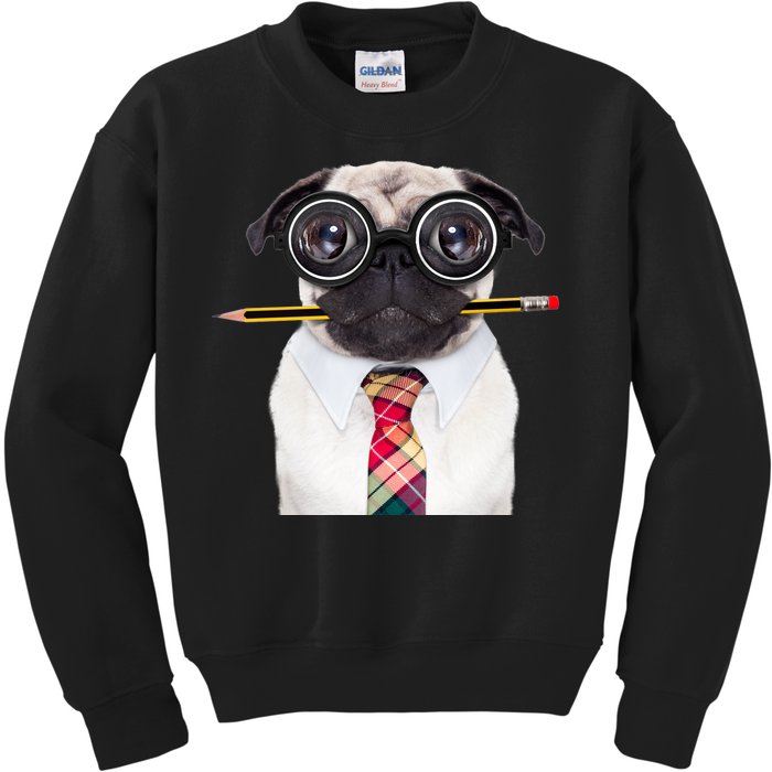 Nerdy Pug Dog With Glasses Kids Sweatshirt