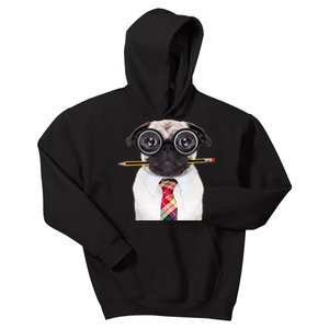 Nerdy Pug Dog With Glasses Kids Hoodie