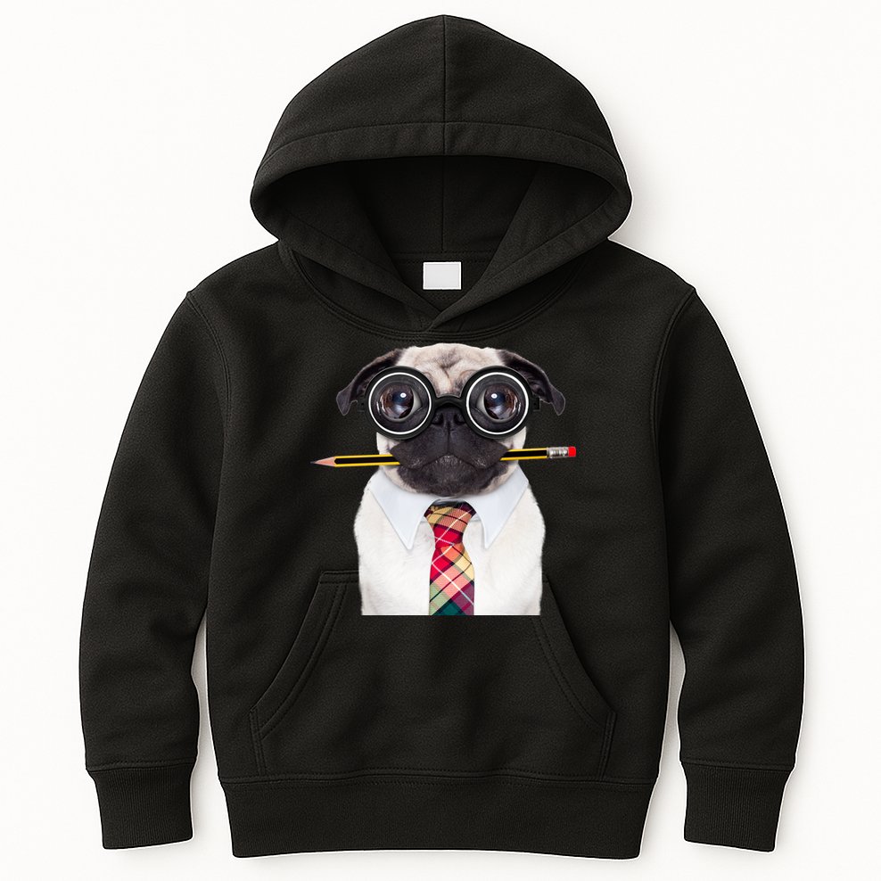 Nerdy Pug Dog With Glasses Kids Hoodie