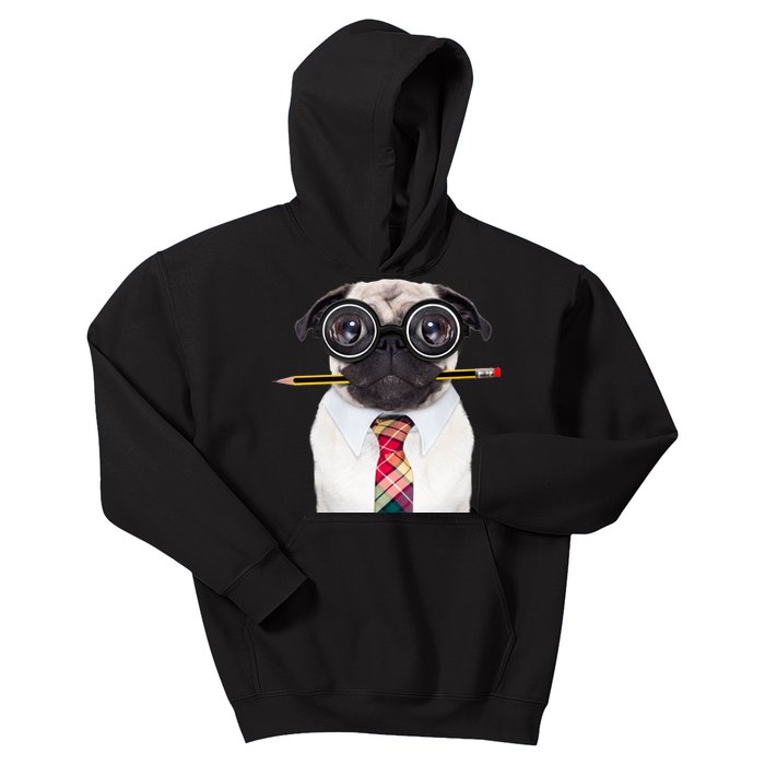 Nerdy Pug Dog With Glasses Kids Hoodie