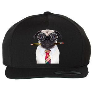 Nerdy Pug Dog With Glasses Wool Snapback Cap