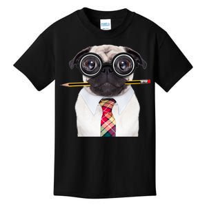 Nerdy Pug Dog With Glasses Kids T-Shirt