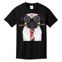 Nerdy Pug Dog With Glasses Kids T-Shirt