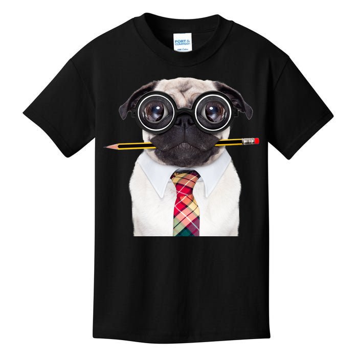 Nerdy Pug Dog With Glasses Kids T-Shirt