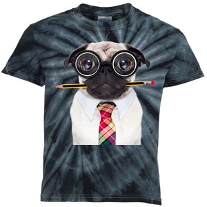 Nerdy Pug Dog With Glasses Kids Tie-Dye T-Shirt