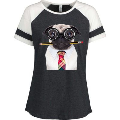 Nerdy Pug Dog With Glasses Enza Ladies Jersey Colorblock Tee