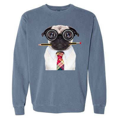 Nerdy Pug Dog With Glasses Garment-Dyed Sweatshirt