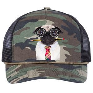 Nerdy Pug Dog With Glasses Retro Rope Trucker Hat Cap