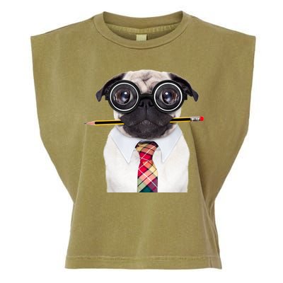 Nerdy Pug Dog With Glasses Garment-Dyed Women's Muscle Tee