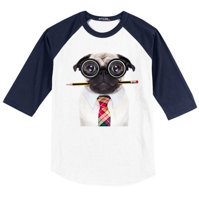 Nerdy Pug Dog With Glasses Baseball Sleeve Shirt