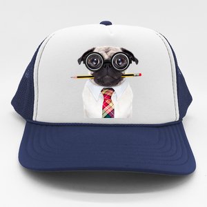 Nerdy Pug Dog With Glasses Trucker Hat