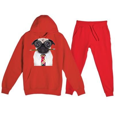 Nerdy Pug Dog With Glasses Premium Hooded Sweatsuit Set