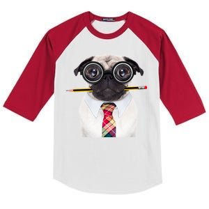 Nerdy Pug Dog With Glasses Kids Colorblock Raglan Jersey