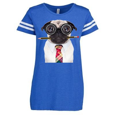 Nerdy Pug Dog With Glasses Enza Ladies Jersey Football T-Shirt