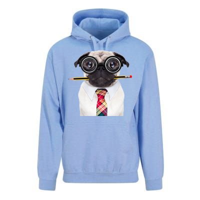 Nerdy Pug Dog With Glasses Unisex Surf Hoodie