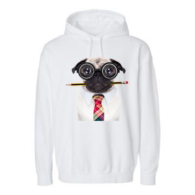 Nerdy Pug Dog With Glasses Garment-Dyed Fleece Hoodie