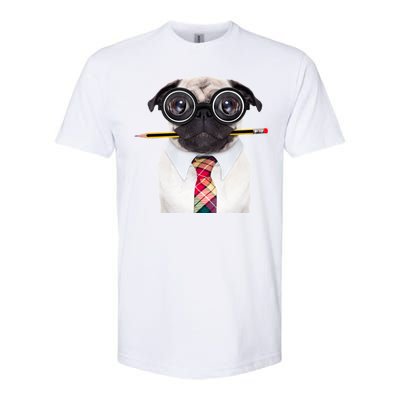 Nerdy Pug Dog With Glasses Softstyle CVC T-Shirt