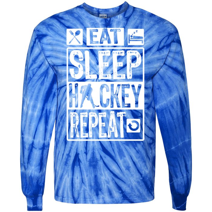 Novelty Eat Sleep Hockey Repeat Gift Tie-Dye Long Sleeve Shirt