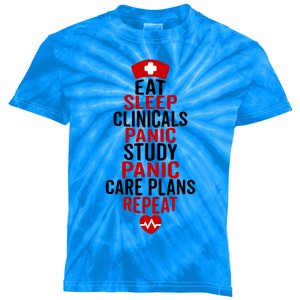 Nurse Eat Sleep Clinicals Repeat Funny Nursing Students Gift Funny Gift Kids Tie-Dye T-Shirt